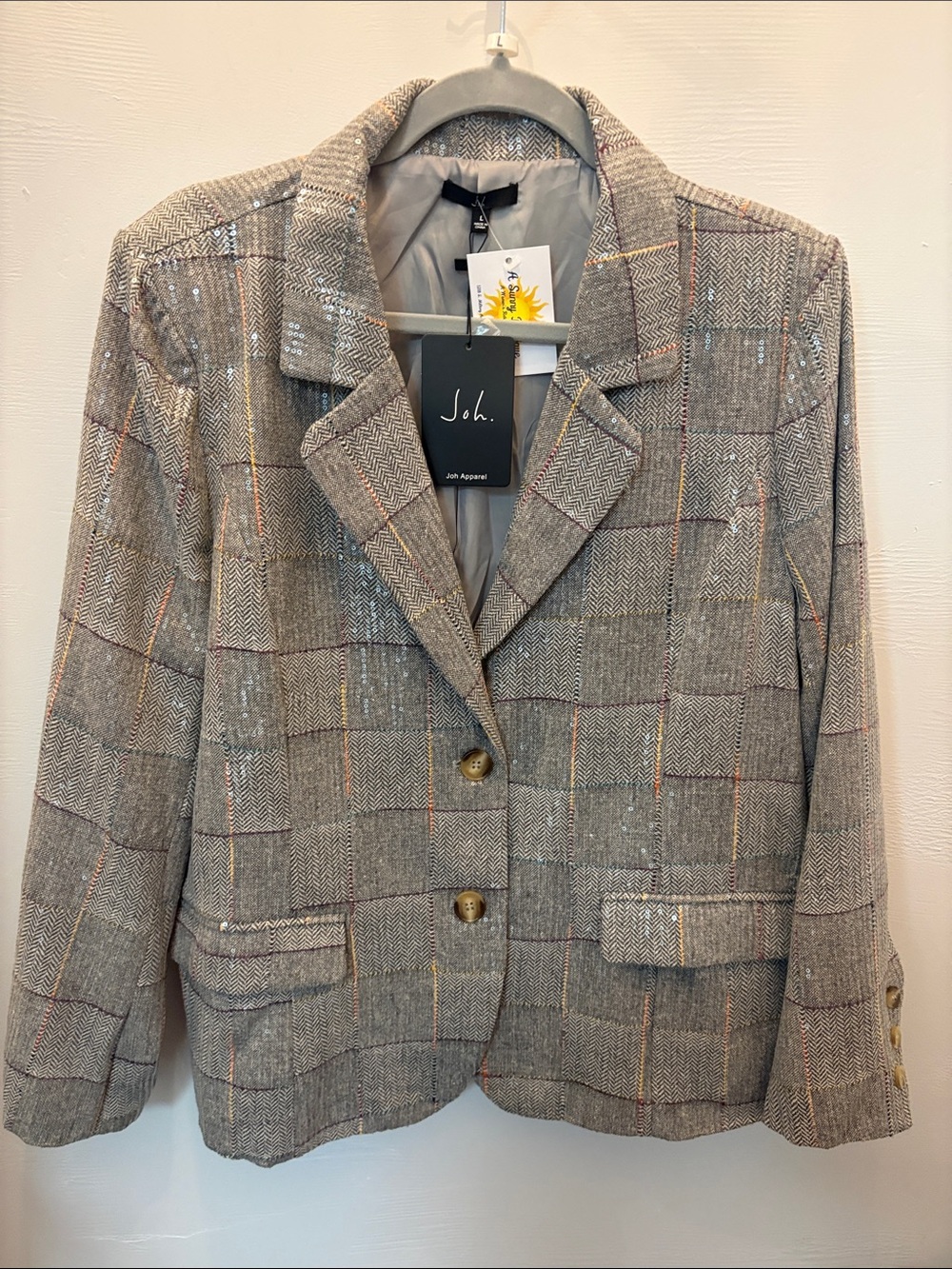 Joh- Plaid Tweed Blazer Jacket in Gray with Subtle Warm Stripes
